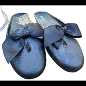 Oka B Okabashi Women's Textured Black Bow Mule Flats L (8.5-9.5)